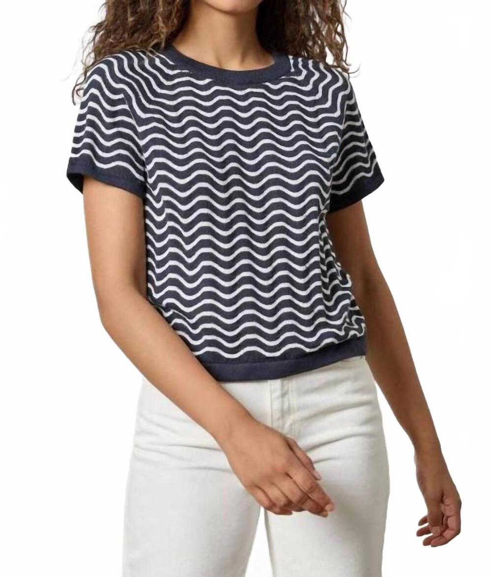 NEW LILLA P women's stitch short sleeve sweater in navy wave